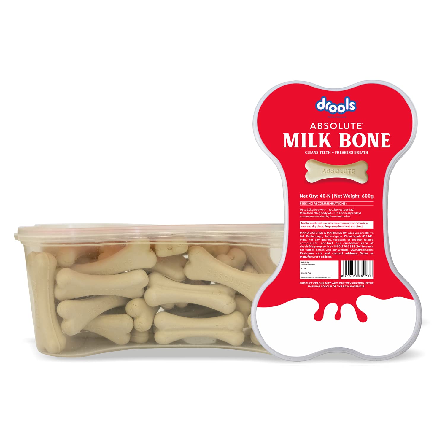 DROOLS ABSOLUTE DOG BONE TREATS, MILK FLAVOUR JAR, ALL LIFE STAGES 20 PEICES