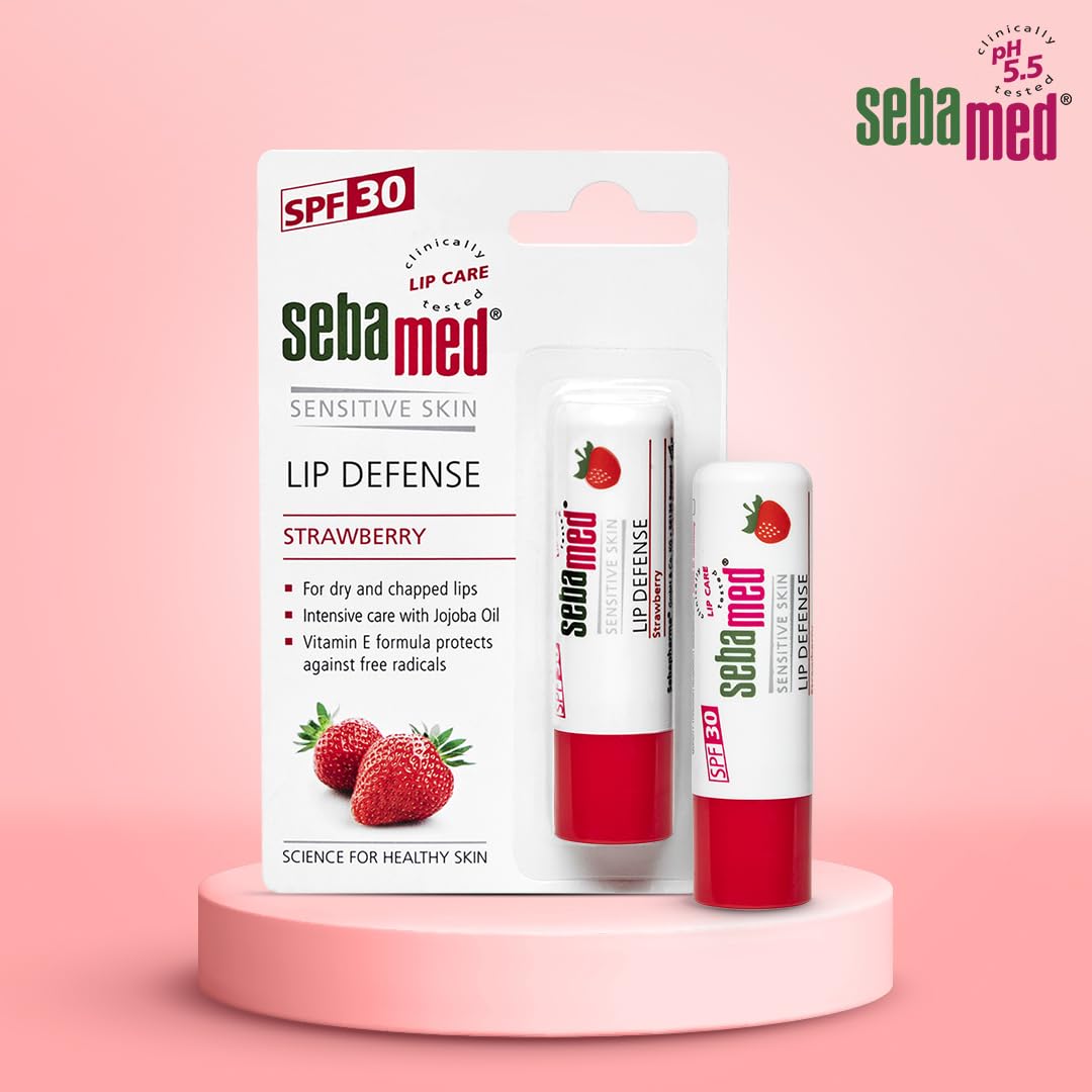 SEBAMED LIP DEFENSE LIP BALM WITH SPF 30 + VIT E | REGENERATES DRY, CHAPPED LIPS STRAWBERRY 4.8GM