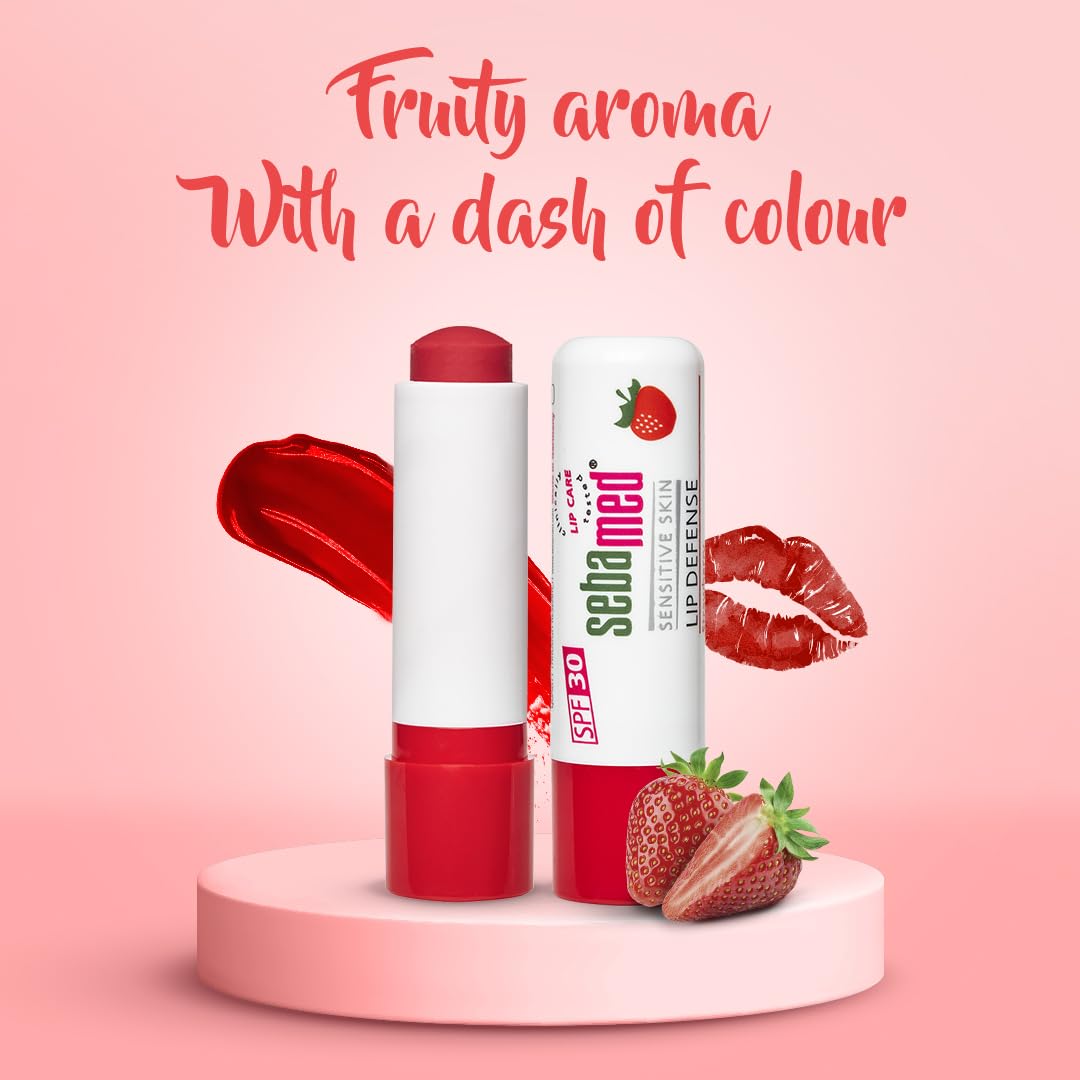 SEBAMED LIP DEFENSE LIP BALM WITH SPF 30 + VIT E | REGENERATES DRY, CHAPPED LIPS STRAWBERRY 4.8GM