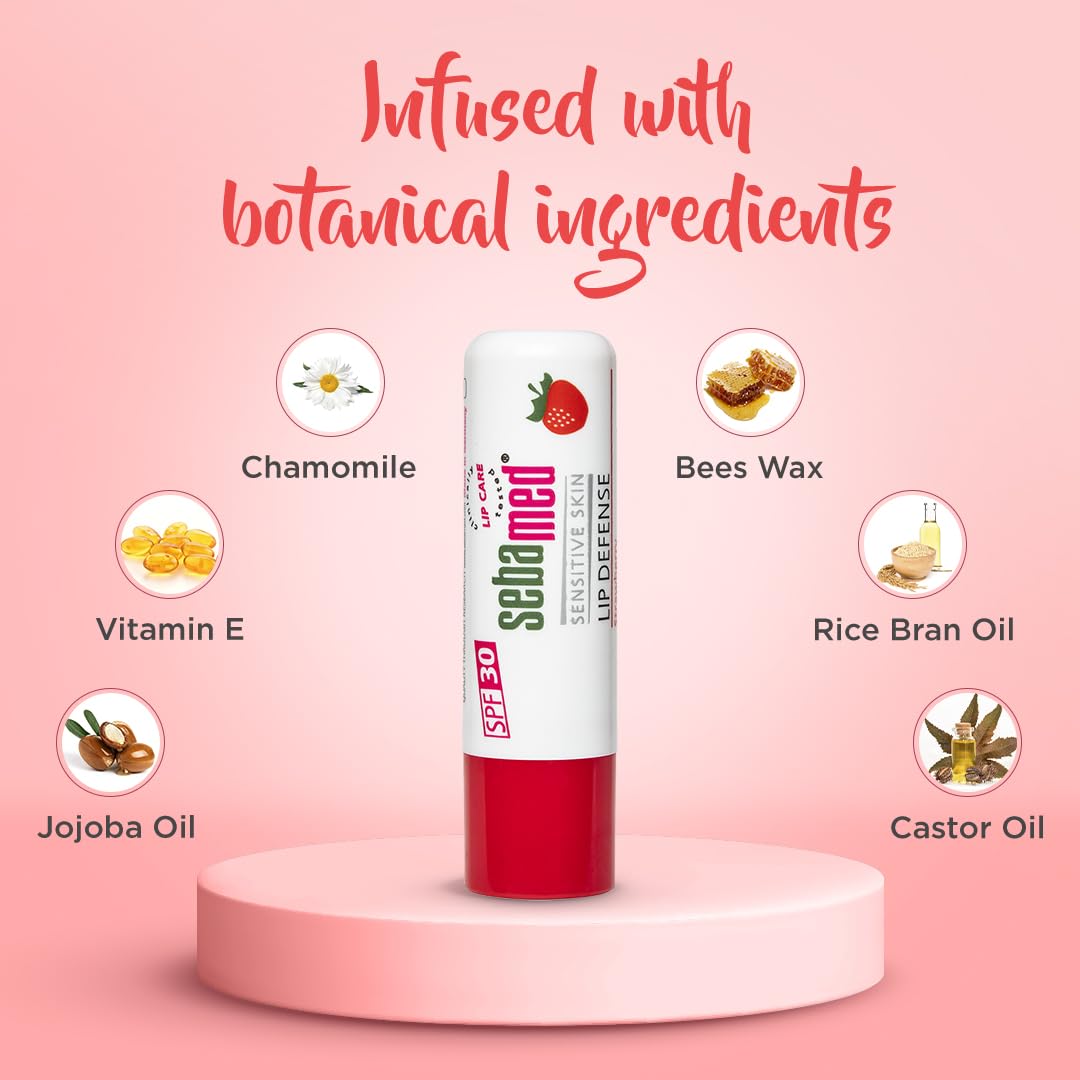 SEBAMED LIP DEFENSE LIP BALM WITH SPF 30 + VIT E | REGENERATES DRY, CHAPPED LIPS STRAWBERRY 4.8GM