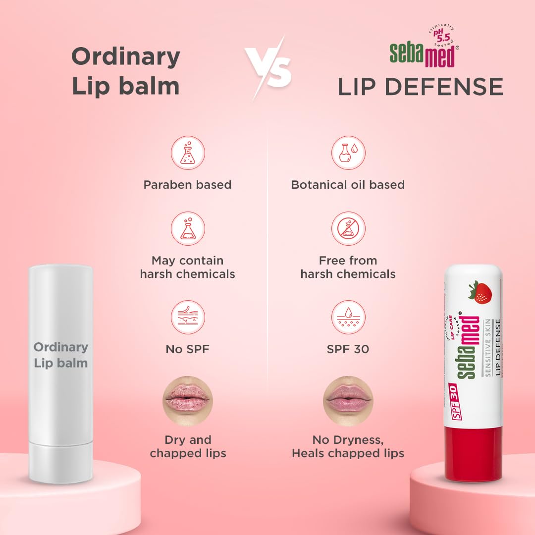 SEBAMED LIP DEFENSE LIP BALM WITH SPF 30 + VIT E | REGENERATES DRY, CHAPPED LIPS STRAWBERRY 4.8GM