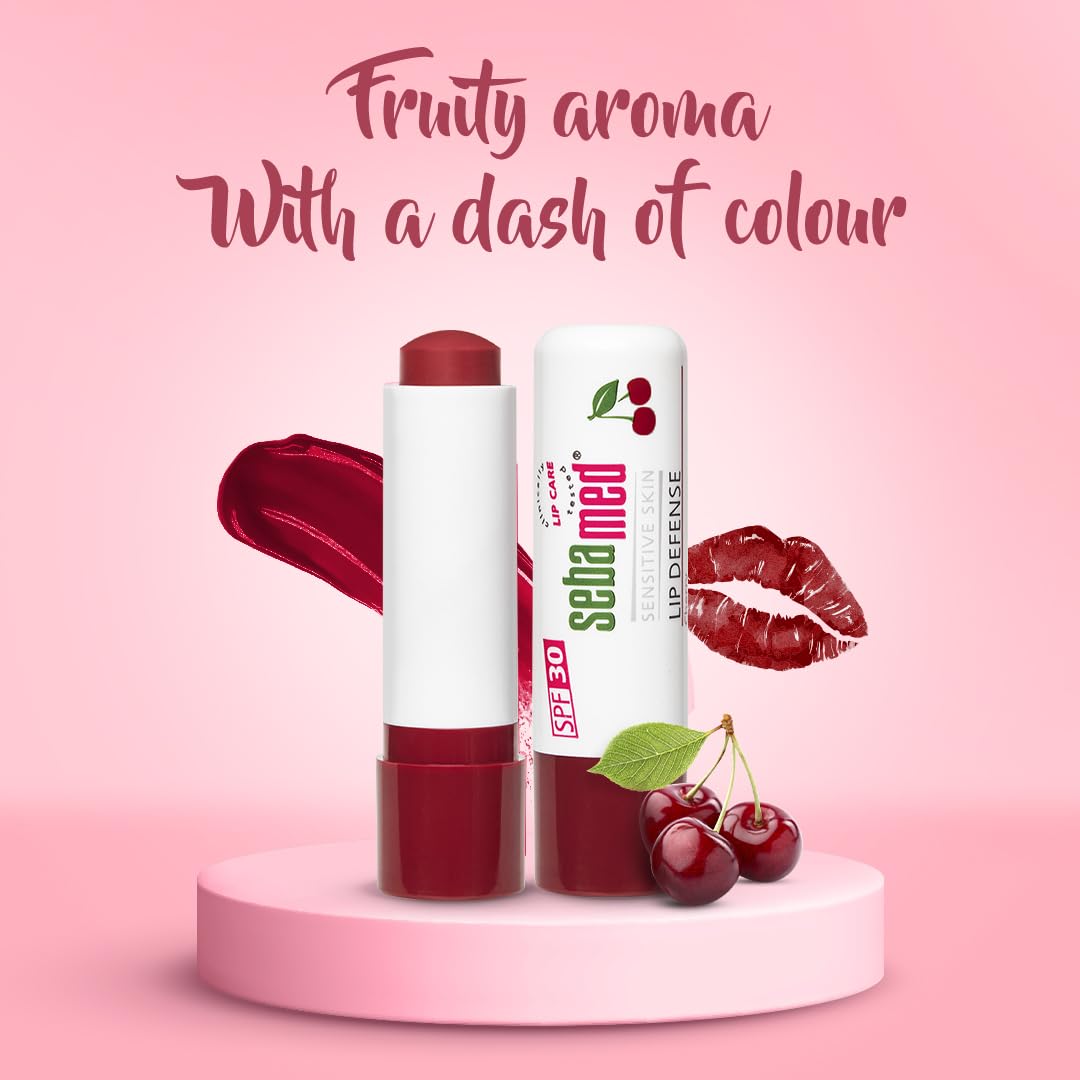 SEBAMED LIP DEFENSE LIP BALM WITH SPF 30 + VIT E | REGENERATES DRY, CHAPPED LIPS CHERRY 4.8GM