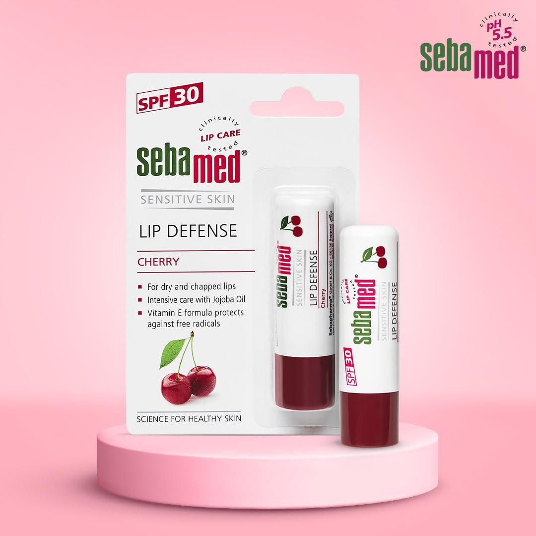 SEBAMED LIP DEFENSE LIP BALM WITH SPF 30 + VIT E | REGENERATES DRY, CHAPPED LIPS CHERRY 4.8GM