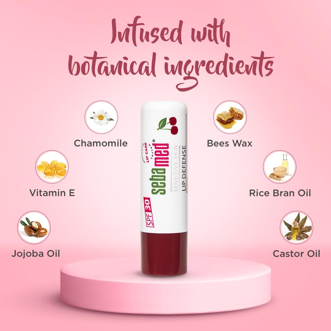 SEBAMED LIP DEFENSE LIP BALM WITH SPF 30 + VIT E | REGENERATES DRY, CHAPPED LIPS CHERRY 4.8GM