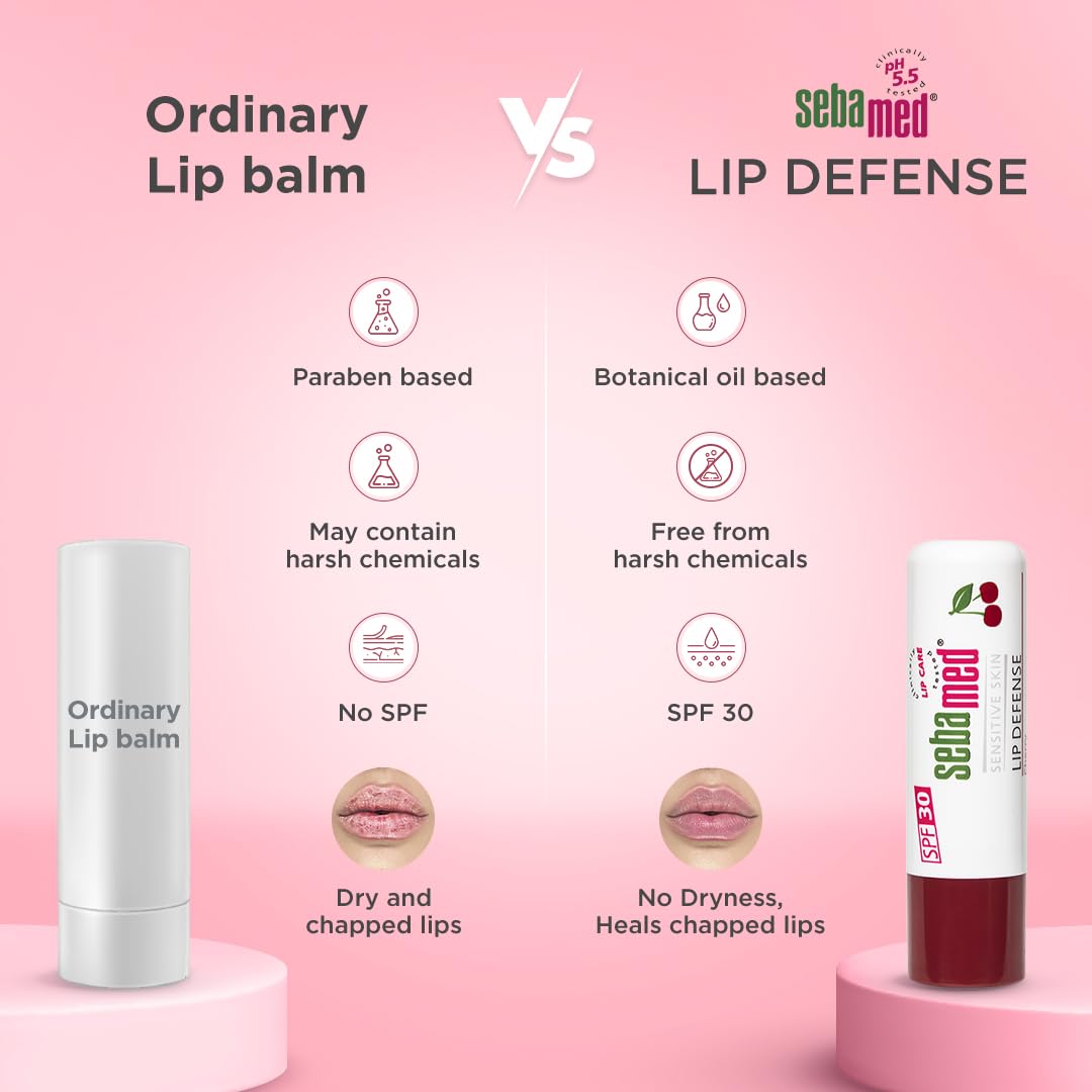 SEBAMED LIP DEFENSE LIP BALM WITH SPF 30 + VIT E | REGENERATES DRY, CHAPPED LIPS CHERRY 4.8GM