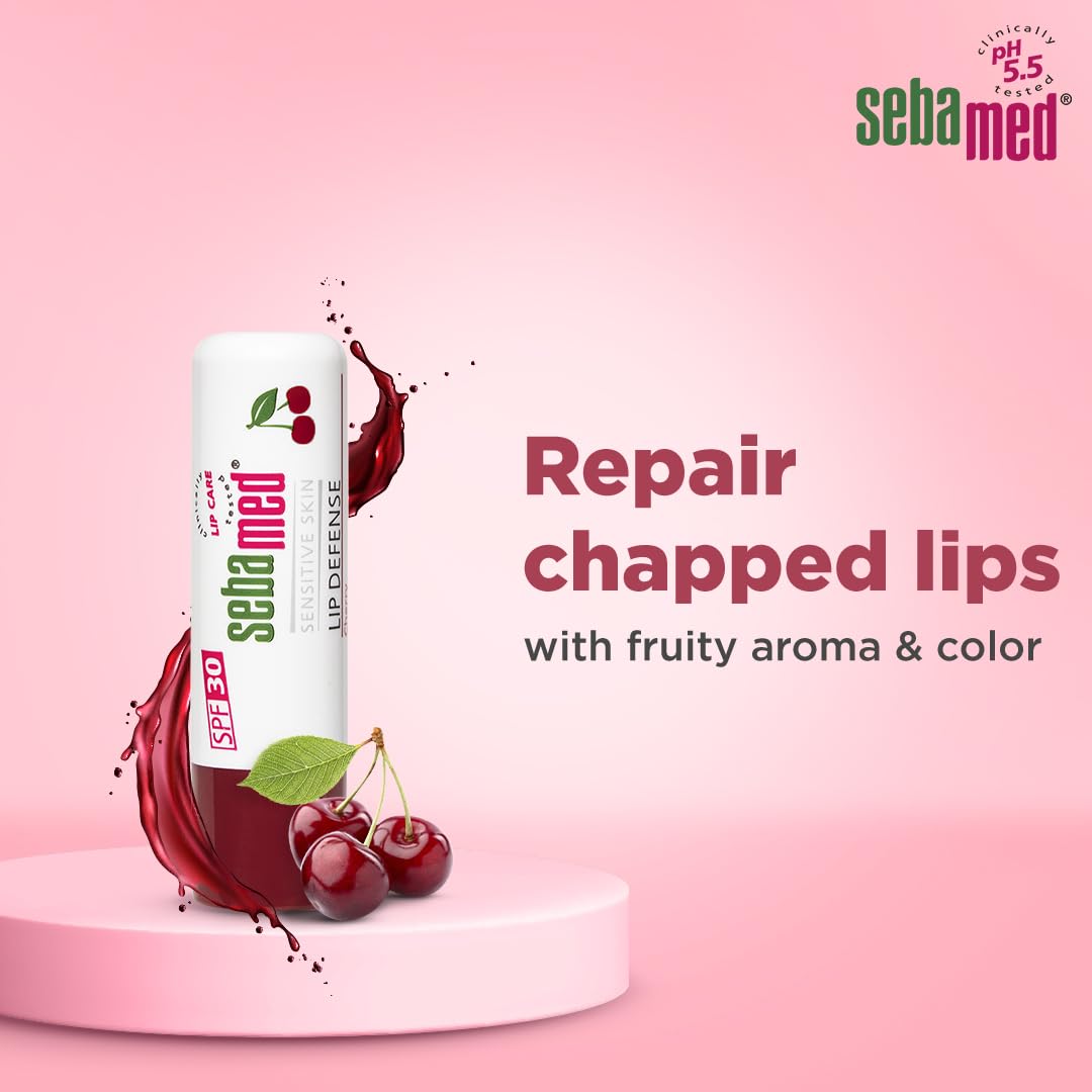 SEBAMED LIP DEFENSE LIP BALM WITH SPF 30 + VIT E | REGENERATES DRY, CHAPPED LIPS CHERRY 4.8GM