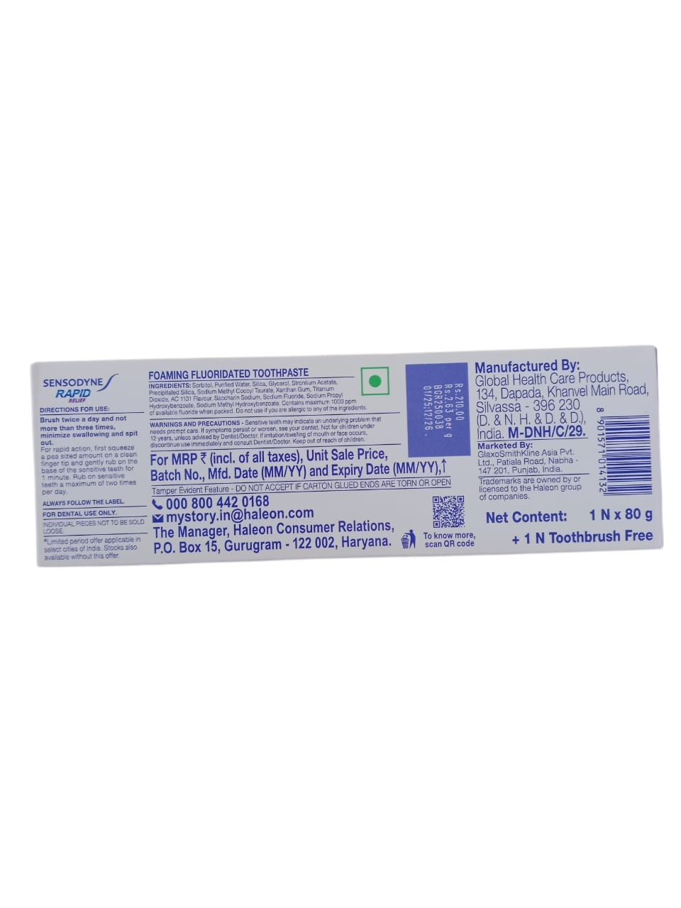 SENSODYNE FRESHNESS TOOTHPASTE - RAPID RELIEF 80GM (TOOTHBRUSH FREE)