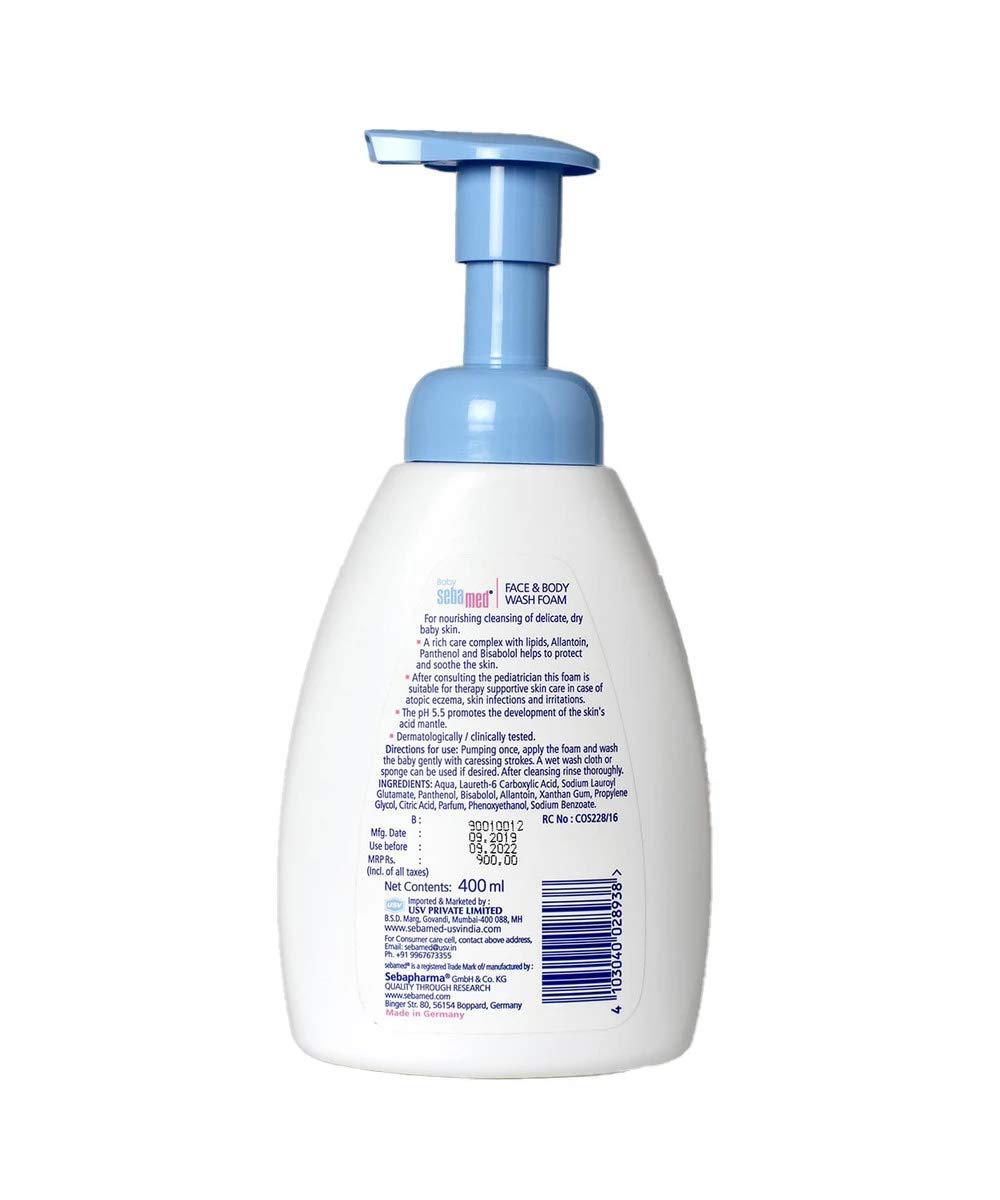SEBAMED BABY FACE & BODY WASH FOAM|PH 5.5|IDEAL FOR FACE & BODY|FOR DELICATE, DRY SKIN|400ML