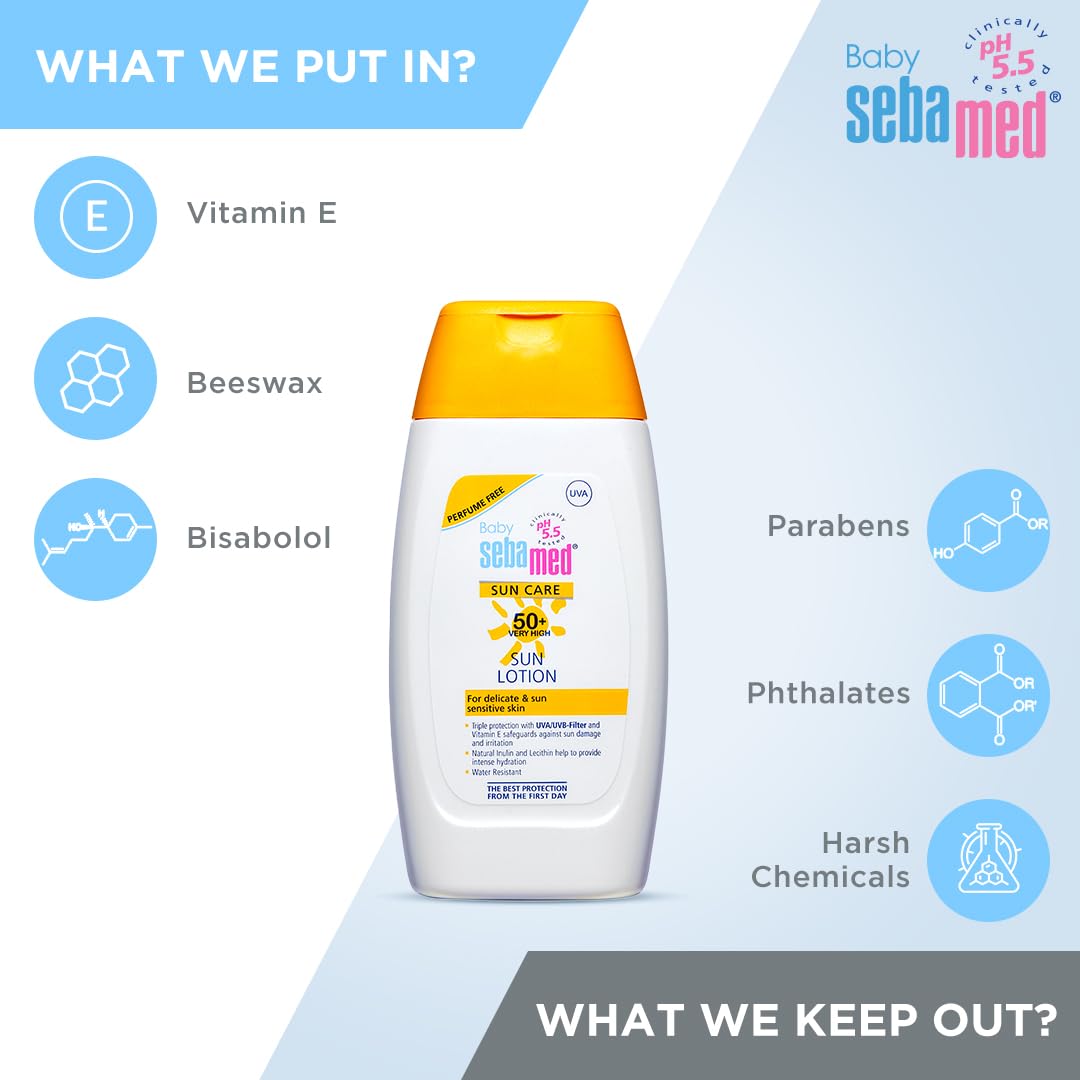 SEBAMED BABY SUN LOTION|PH 5.5|TRIPLE PROTECTION FROM UV RAYS|WATER & SWEAT RESISTANT|200 ML
