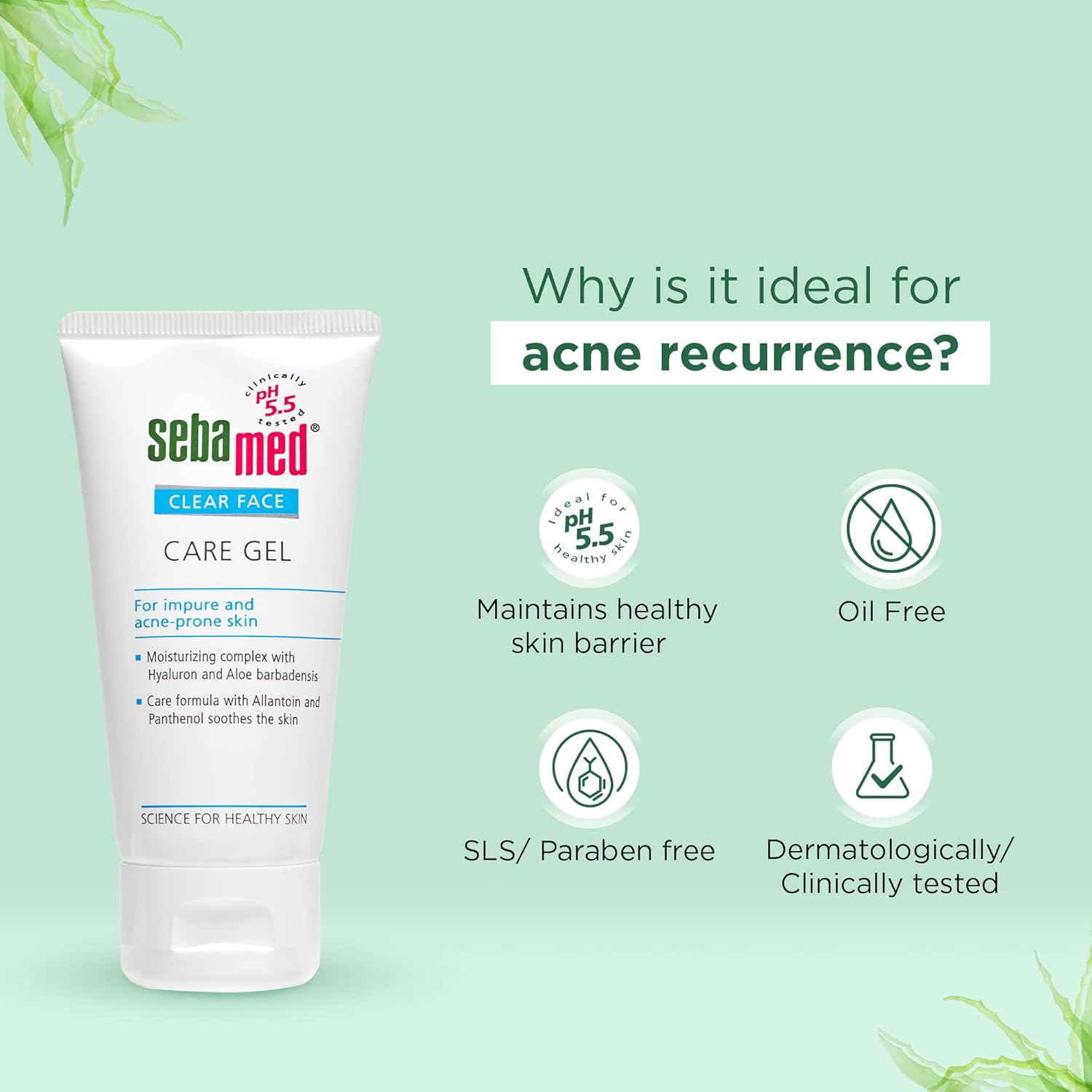 SEBAMED CLEAR FACE CARE GEL | PH 5.5 |NON-STICKY MOISTURIZER WITH HYALURONIC ACID, ALOE VERA 50ML