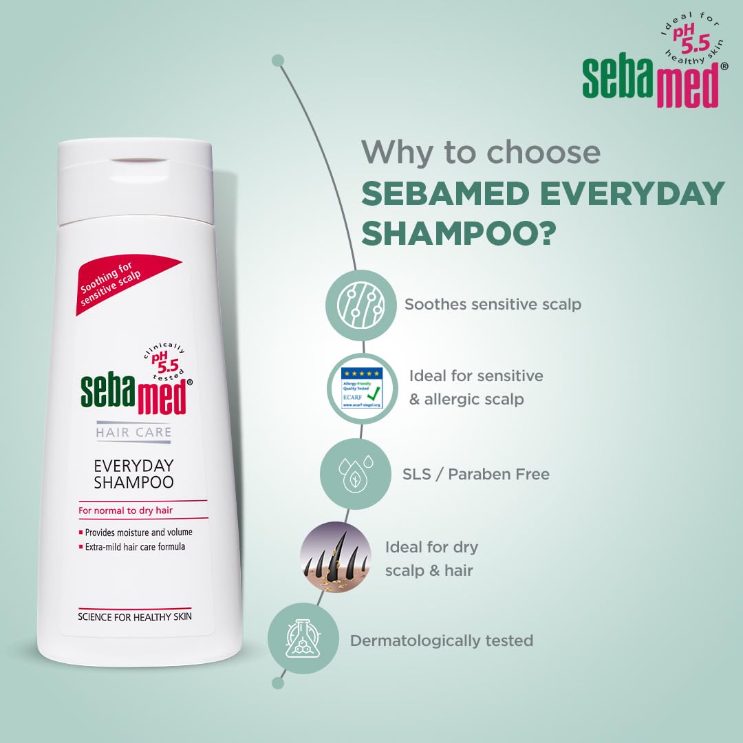 SEBAMED EVERYDAY SHAMPOO |PH 5.5|SOOTHING FOR SENSITIVE SCALP| NORMAL TO DRY SCALP 200ML