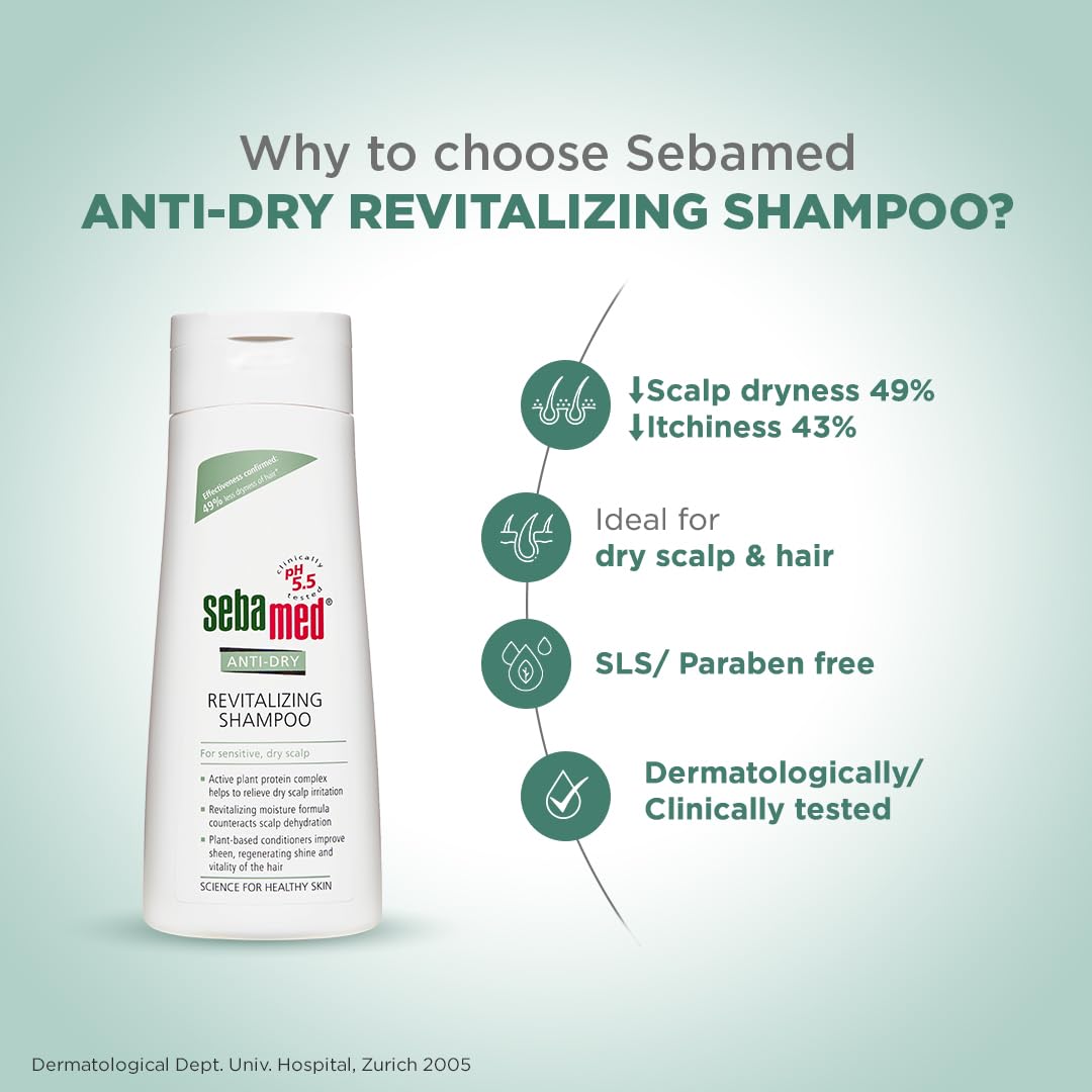 SEBAMED ANTI-DRY REVITALIZING SHAMPOO | PH 5.5 I CONFIRMED 49% LESS DRYNESS IN 3 WEEKS 200ML