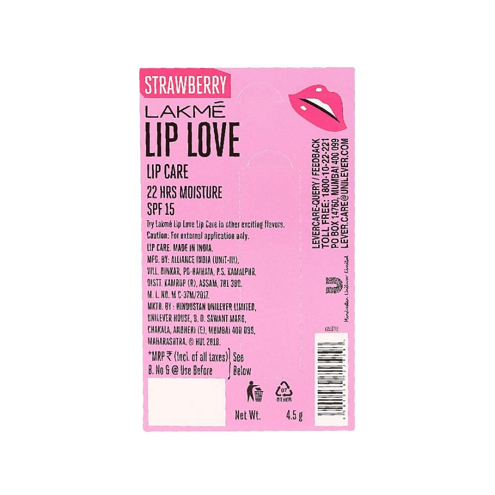 LAKME LIP LOVE CHAPSTICK STRAWBERRY, 4.5 G