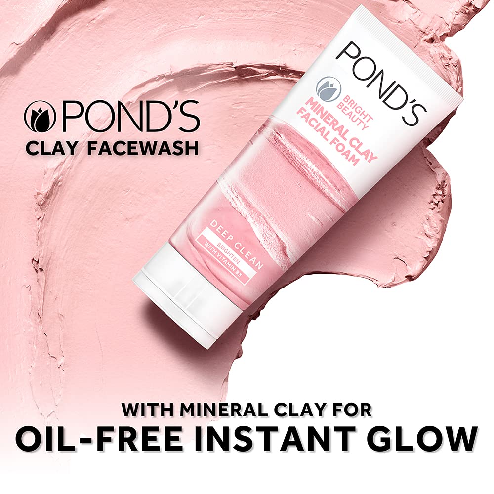 POND'S BRIGHT BEAUTY MINERAL CLAY VITAMIN B3, BRIGHTENING, FOR OIL FREE INSTANT GLOW 90GM
