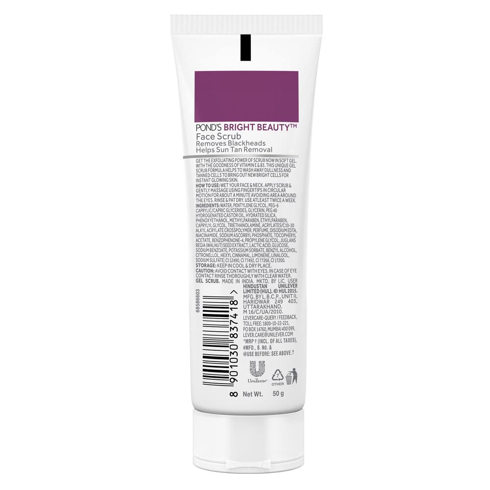 POND'S BRIGHT BEAUTY FACE SCRUB, DEEP CLEAN BUT MILD ON SKIN,REMOVE BLACKHEADS & SUN TAN 50GM