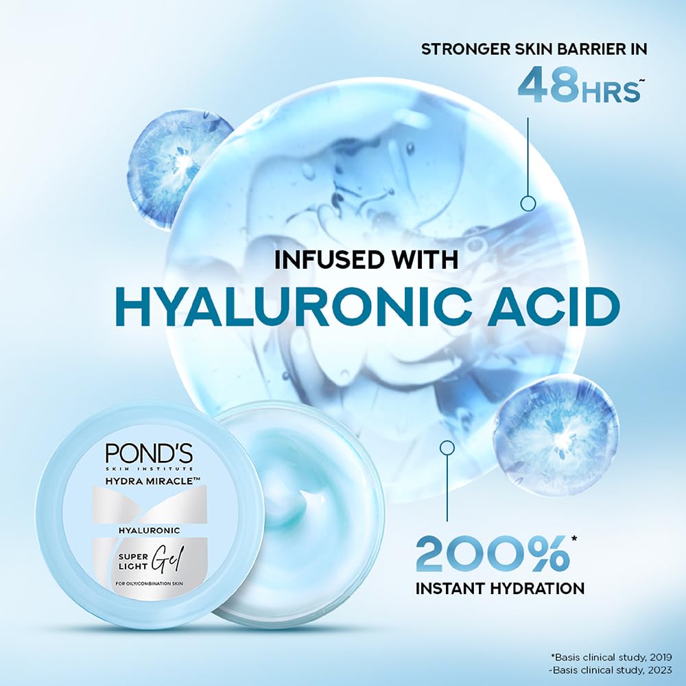 PONDS SUPER LIGHT GEL OIL FREE FACE MOISTURIZER WITH HYALURONIC ACID & VITAMIN E 50GM