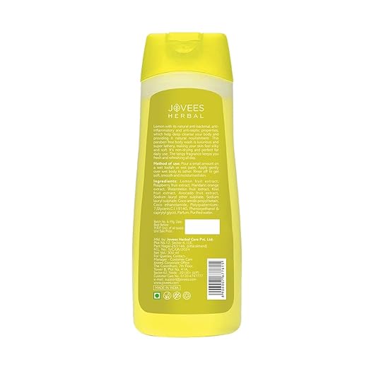 JOVEES HERBAL LEMON BODY WASH FOR SOFTER, SMOOTHER SKIN WITH LEMON, SHOWER GEL FOR DRY 300ML