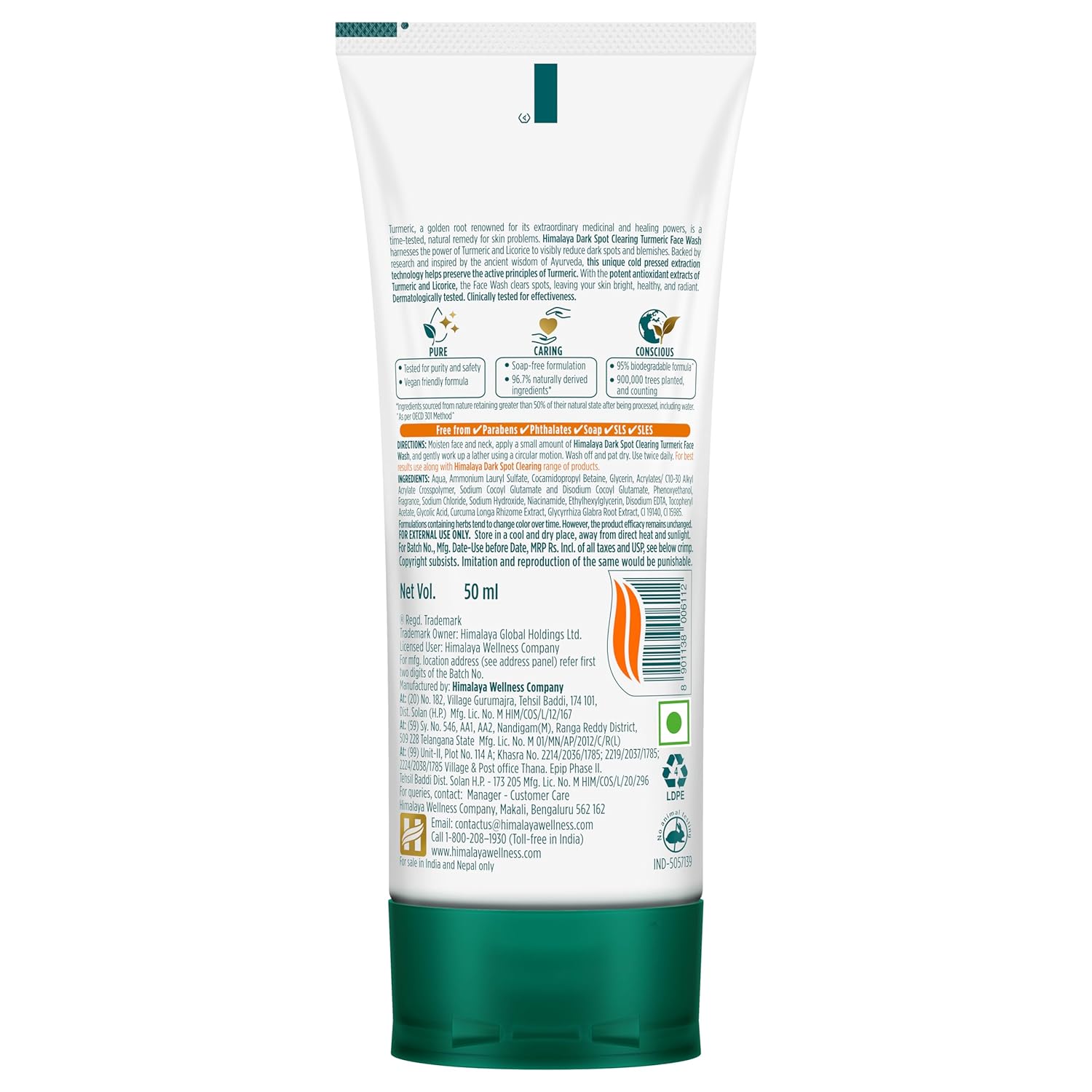 HIMALAYA DARK SPOT CLEARING TURMERIC FACE WASH REDUCE DARK SPOTS IN 7 DAYS 50ML