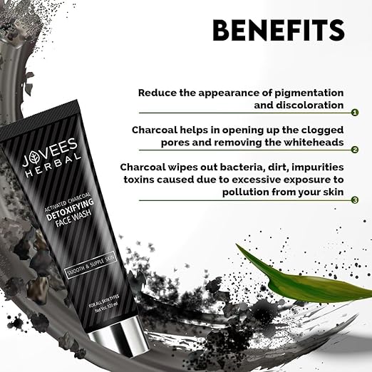 JOVEES HERBAL ACTIVATED CHARCOAL DETOXIFYING FACE/WASH FOR DEEP PORE CLEANSING, 120ML