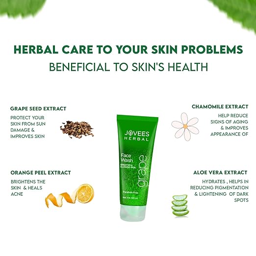 JOVEES HERBAL GRAPE FACE WASH WITH GRAPE SEED & ORANGE PEEL EXTRACTS - 120ML