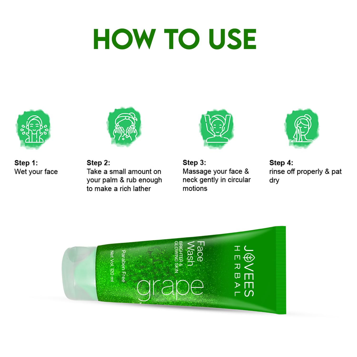 JOVEES HERBAL GRAPE FACE WASH WITH GRAPE SEED & ORANGE PEEL EXTRACTS - 120ML