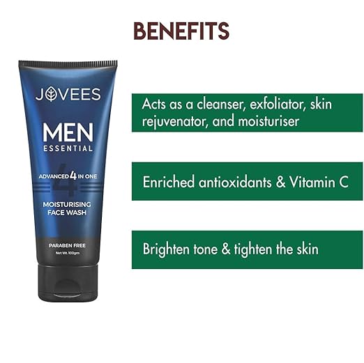 JOVEES HERBAL MEN'S ESSENTIAL ADVANCED 4 IN 1 MOISTURIZING FACE WASH (WITH VIT-C & VIT-E) 100G