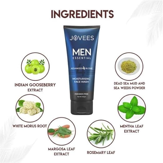 JOVEES HERBAL MEN'S ESSENTIAL ADVANCED 4 IN 1 MOISTURIZING FACE WASH (WITH VIT-C & VIT-E) 100G