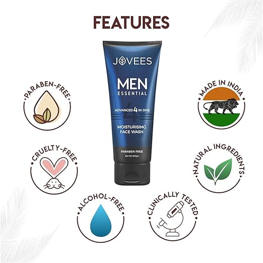 JOVEES HERBAL MEN'S ESSENTIAL ADVANCED 4 IN 1 MOISTURIZING FACE WASH (WITH VIT-C & VIT-E) 100G