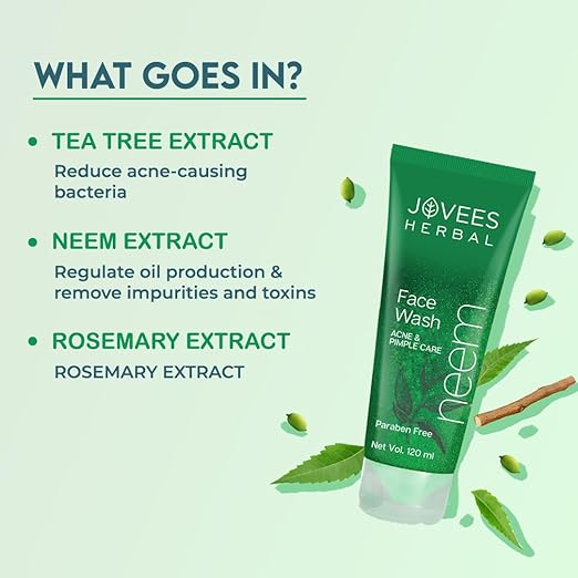 JOVEES HERBAL NEEM FACE WASH WITH NEEM & TEA TREE EXTRACTS PREVENTS PIMPLES FOR MEN & WOMEN 120ML