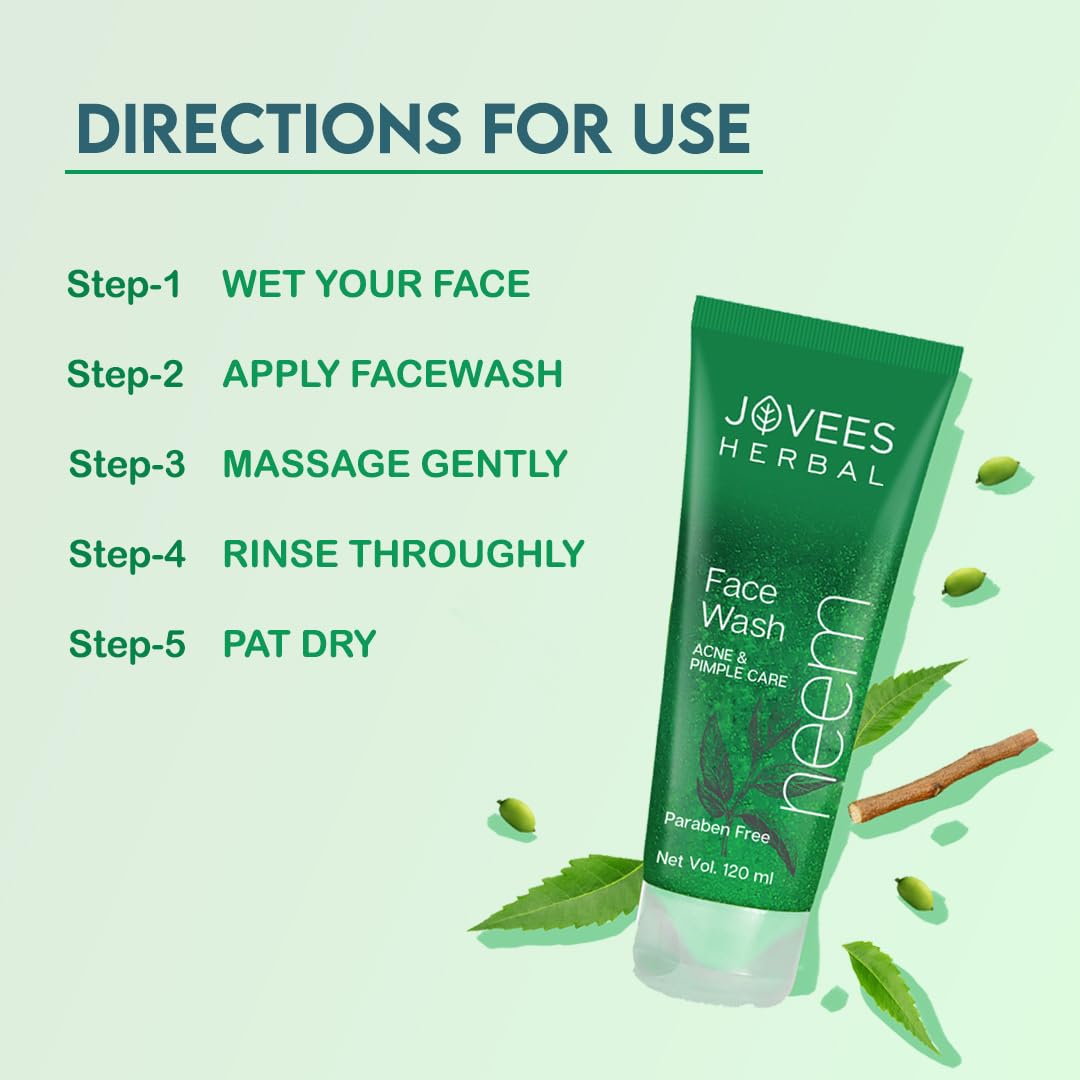 JOVEES HERBAL NEEM FACE WASH WITH NEEM & TEA TREE EXTRACTS PREVENTS PIMPLES FOR MEN & WOMEN 120ML