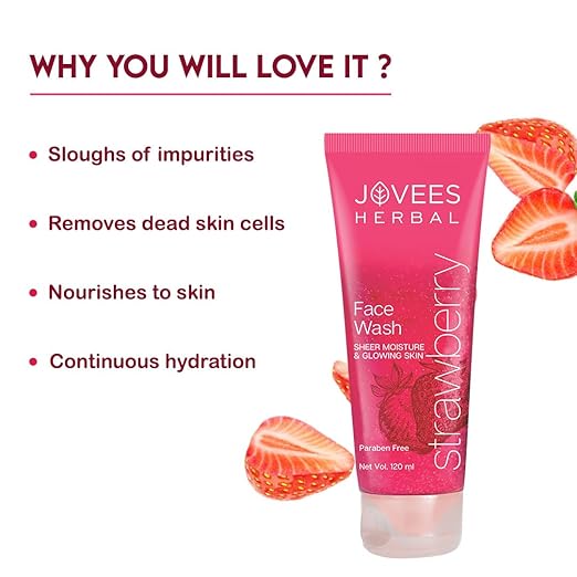JOVEES HERBAL STRAWBERRY FACE WASH FOR HYDRATING & GLOWING SKIN WITH STRAWBERRY EXT. 120ML