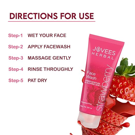 JOVEES HERBAL STRAWBERRY FACE WASH FOR HYDRATING & GLOWING SKIN WITH STRAWBERRY EXT. 120ML