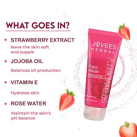 JOVEES HERBAL STRAWBERRY FACE WASH FOR HYDRATING & GLOWING SKIN WITH STRAWBERRY EXT. 120ML