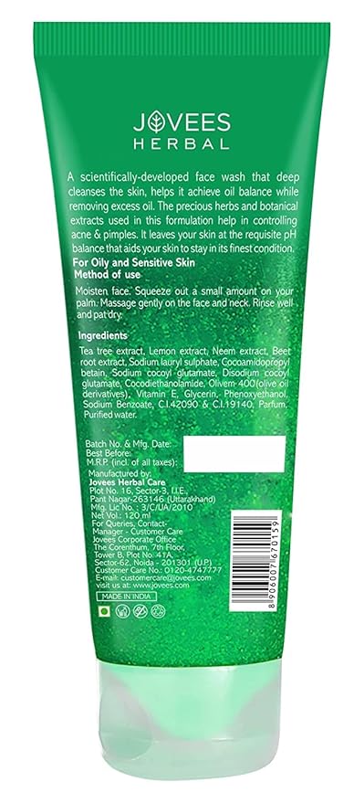 JOVEES HERBAL TEA TREE OIL CONTROL FACE WASH FOR OILY & SENSITIVE SKIN-120ML