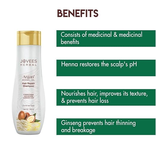 JOVEES HERBAL ARGAN KERNAL OIL HAIR REPAIR SHAMPOO FOR ALL HAIR TYPES PARABEN & ALCOHOL FREE 300ML