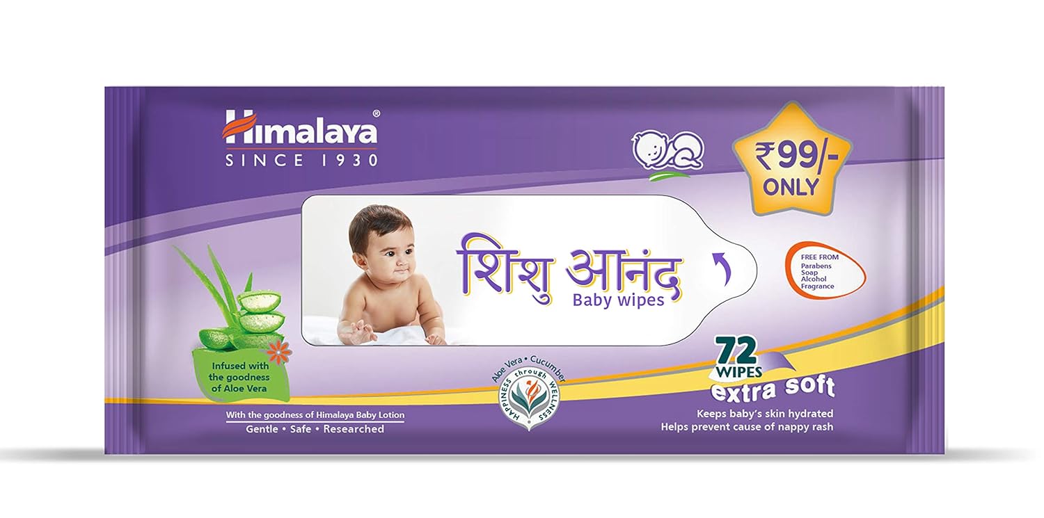 HIMALAYA SHISHU ANAND BABY WIPES WITH ALOE VERA & LICORICE, PH BALANCED GENTLE ON SKIN| 72 WIPES