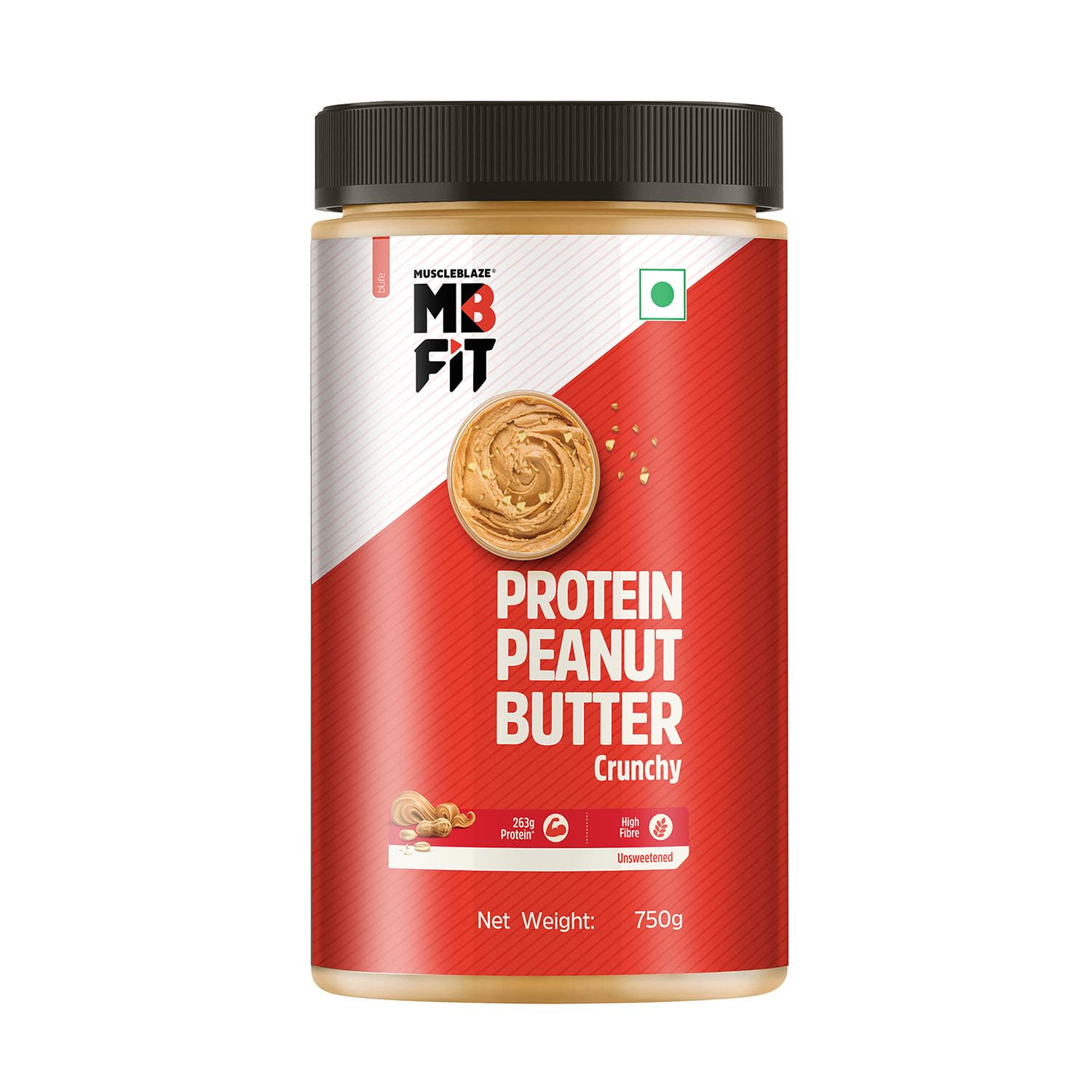 MUSCLEBLAZE FIT HIGH PROTEIN NATURAL PEANUT BUTTER, CRUNCHY (UNSWEETENED, 750G)
