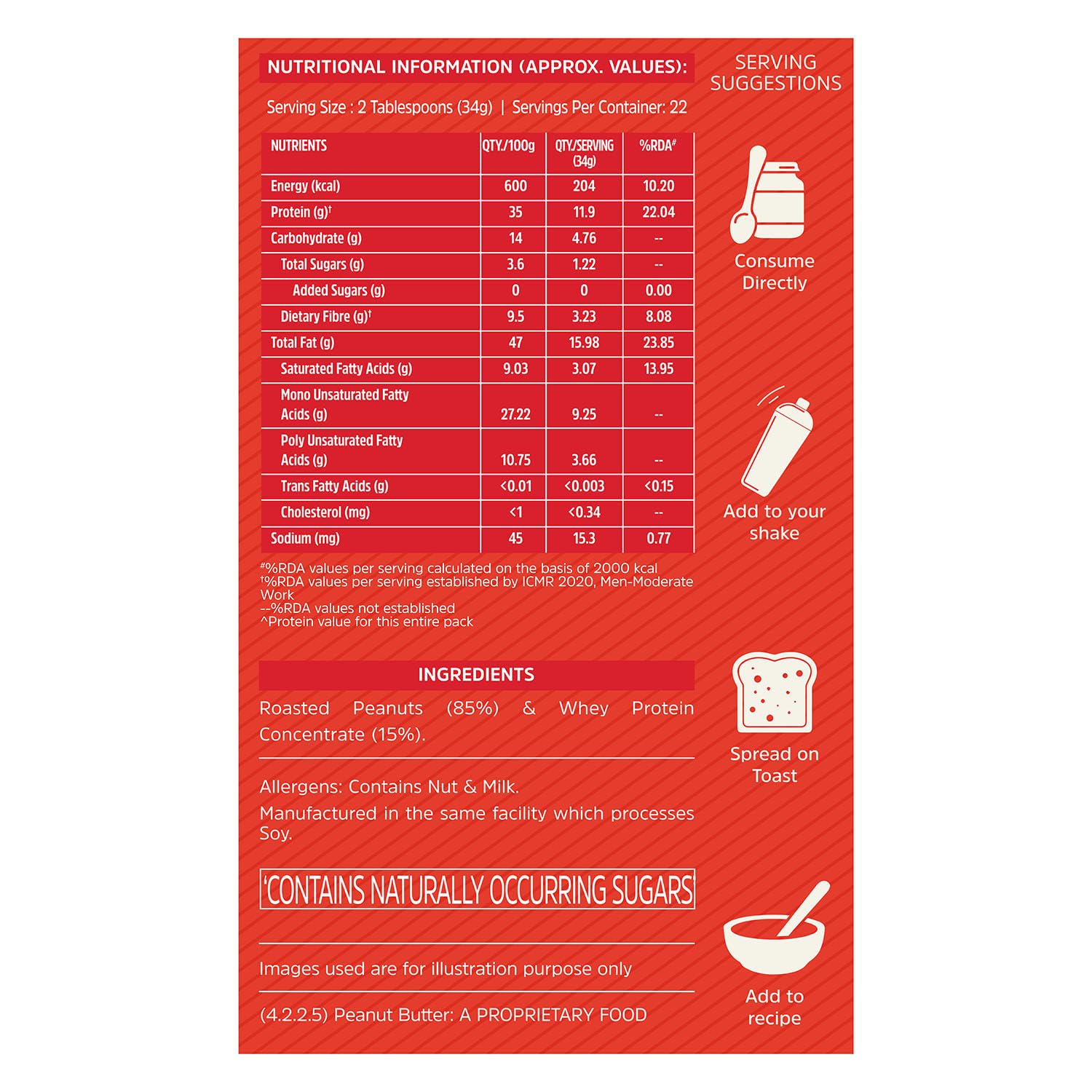 MUSCLEBLAZE FIT HIGH PROTEIN NATURAL PEANUT BUTTER, CRUNCHY (UNSWEETENED, 750G)