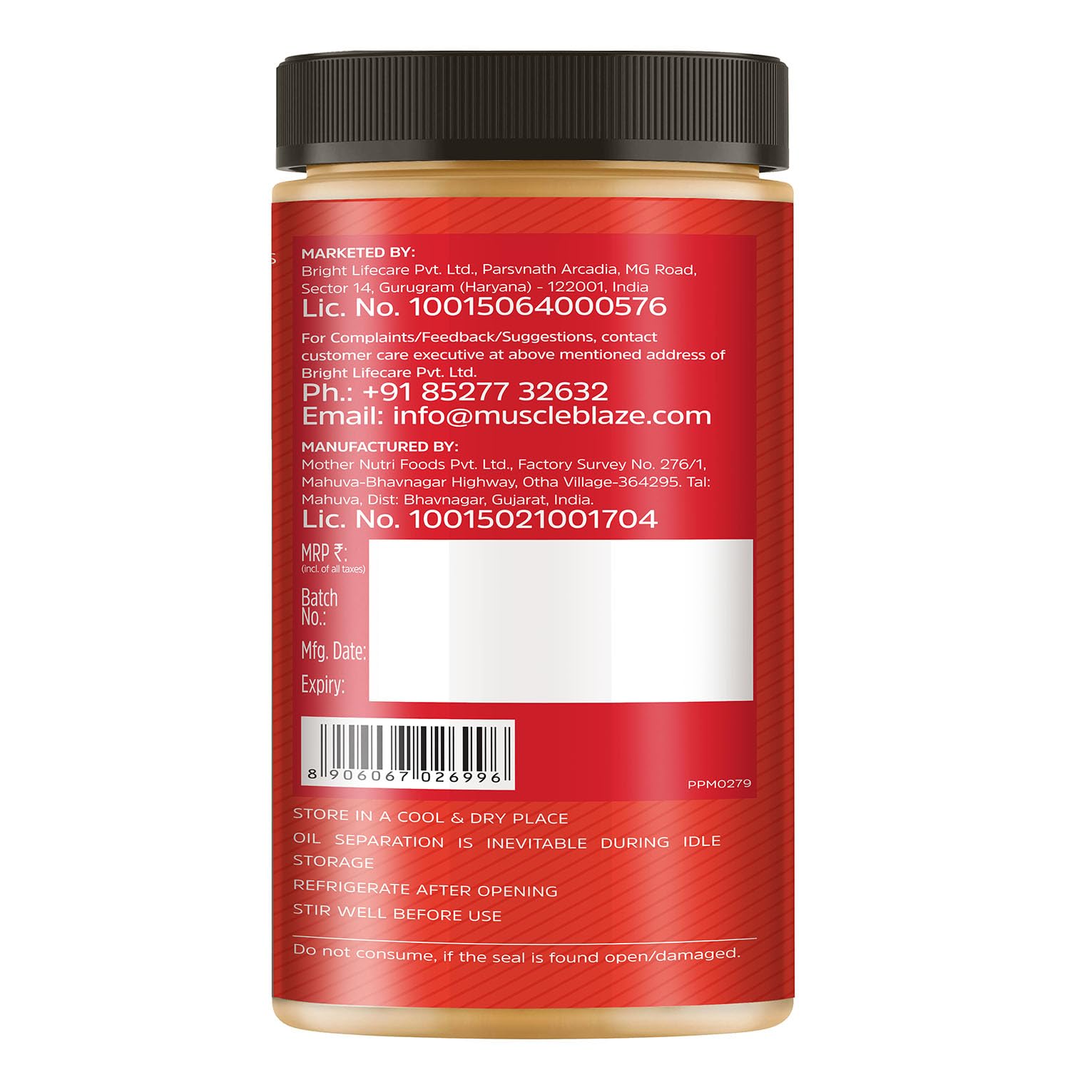 MUSCLEBLAZE FIT HIGH PROTEIN NATURAL PEANUT BUTTER, CRUNCHY (UNSWEETENED, 750G)