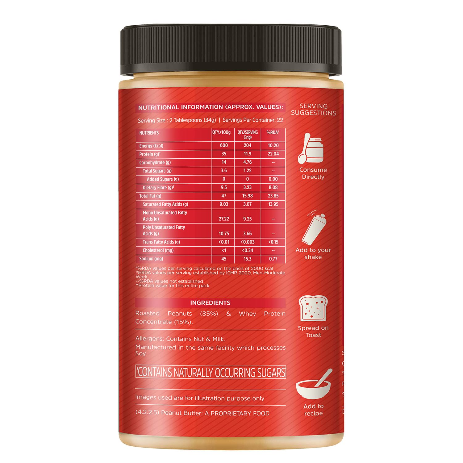 MUSCLEBLAZE FIT HIGH PROTEIN NATURAL PEANUT BUTTER, CRUNCHY (UNSWEETENED, 750G)