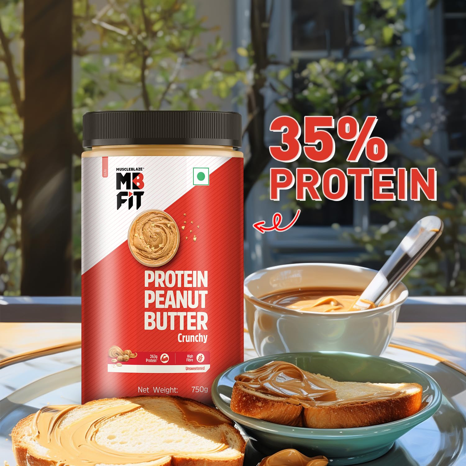 MUSCLEBLAZE FIT HIGH PROTEIN NATURAL PEANUT BUTTER, CRUNCHY (UNSWEETENED, 750G)