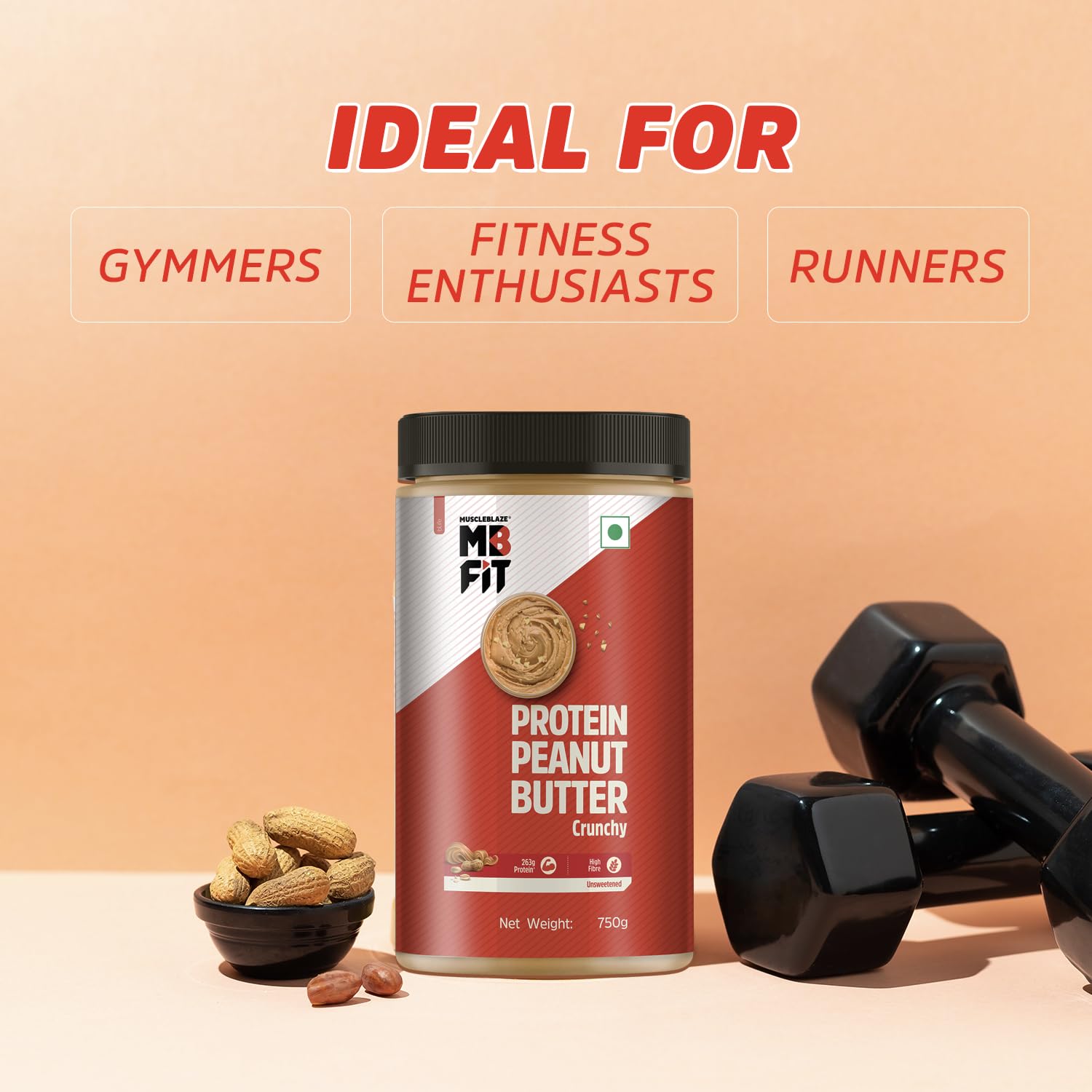 MUSCLEBLAZE FIT HIGH PROTEIN NATURAL PEANUT BUTTER, CRUNCHY (UNSWEETENED, 750G)