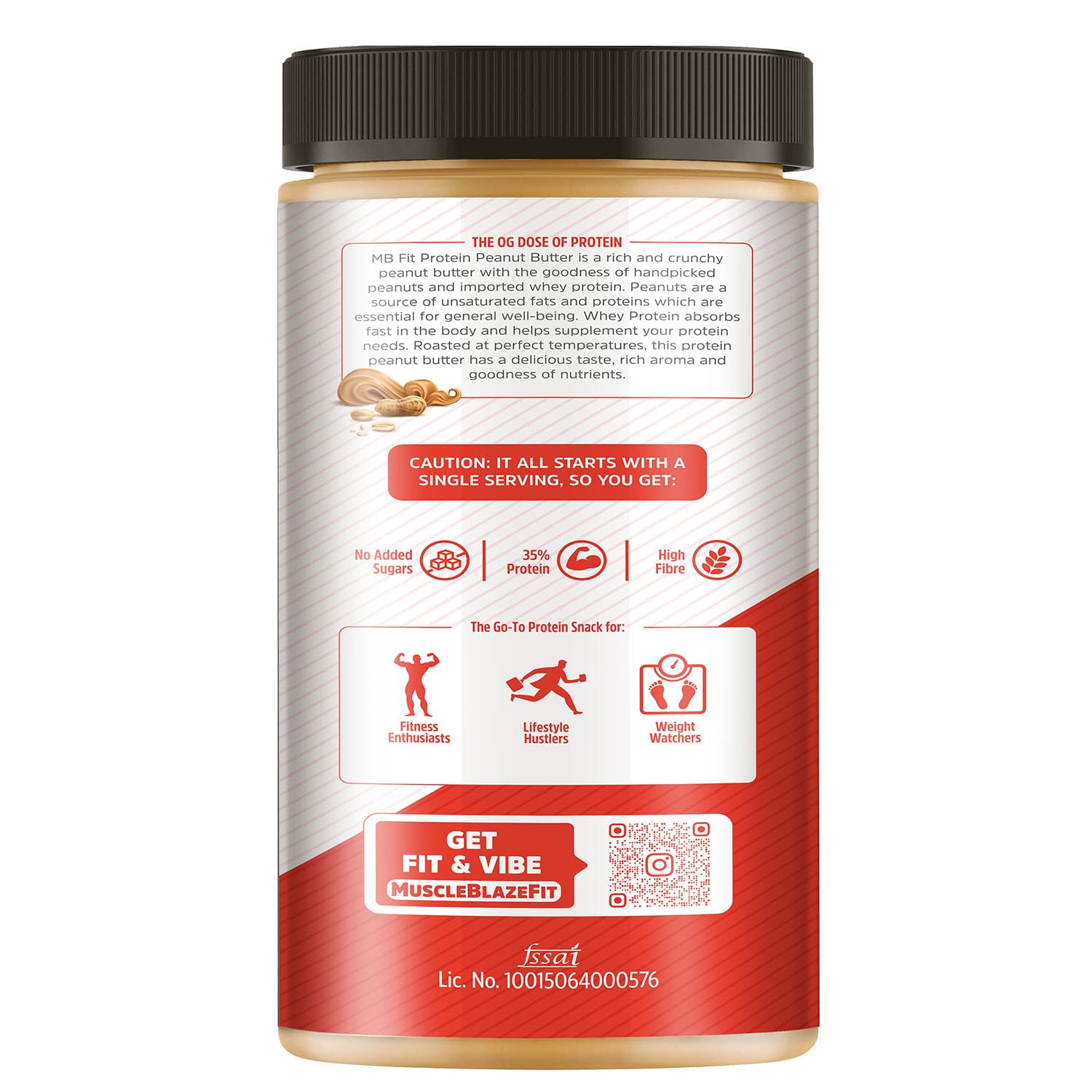 MUSCLEBLAZE FIT HIGH PROTEIN NATURAL PEANUT BUTTER, CRUNCHY (UNSWEETENED, 750G)