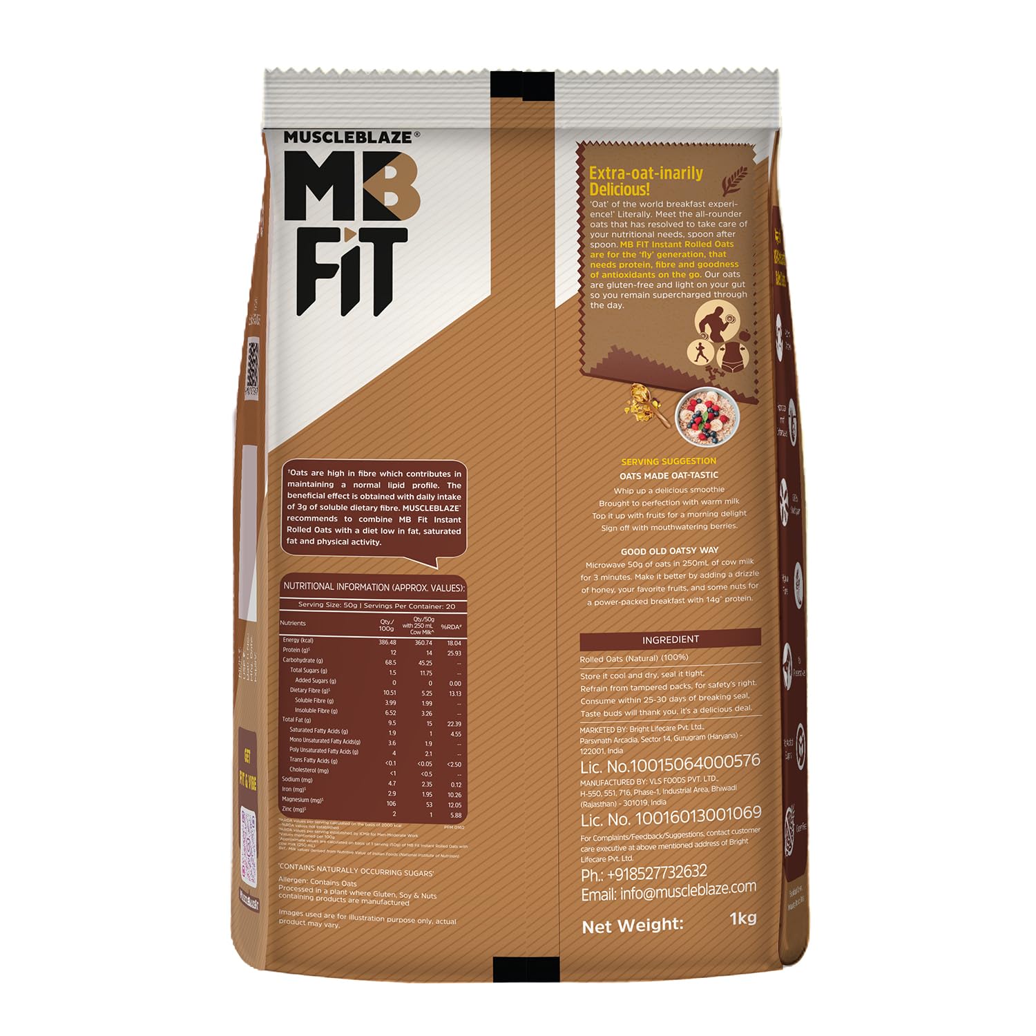 MUSCLEBLAZE FIT INSTANT OATS (UNFLAVOURED, 1KG)