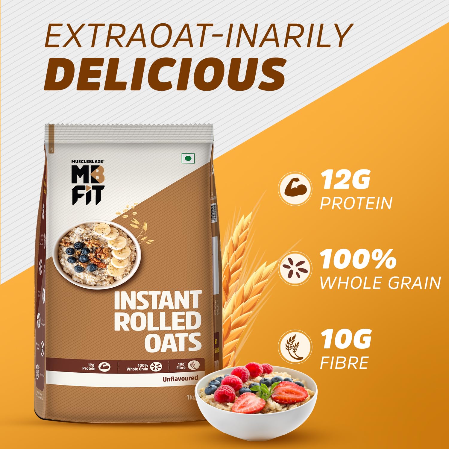 MUSCLEBLAZE FIT INSTANT OATS (UNFLAVOURED, 1KG)
