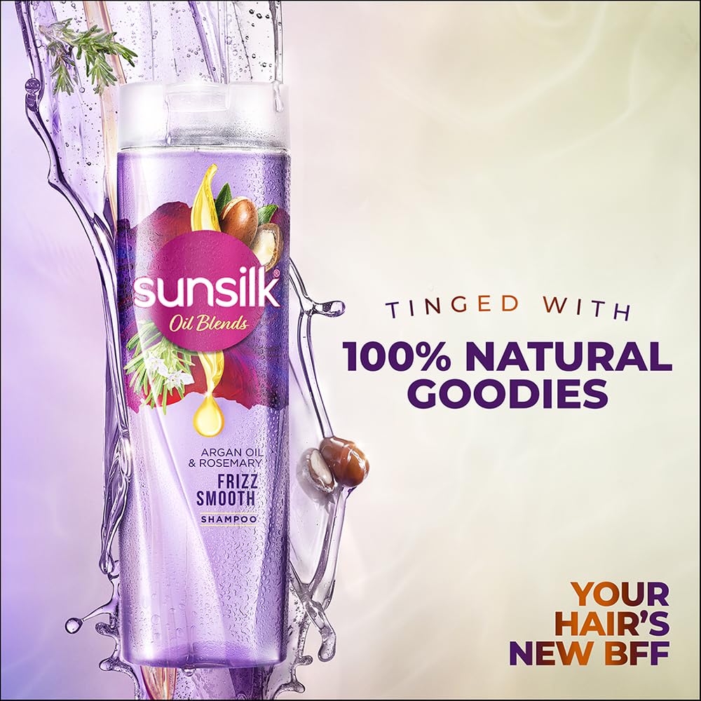 SUNSILK ARGAN OIL & ROSEMARY FRIZZ SMOOTH OIL BLENDS SHAMPOO WITH NO ADDED PARABENS 195 ML