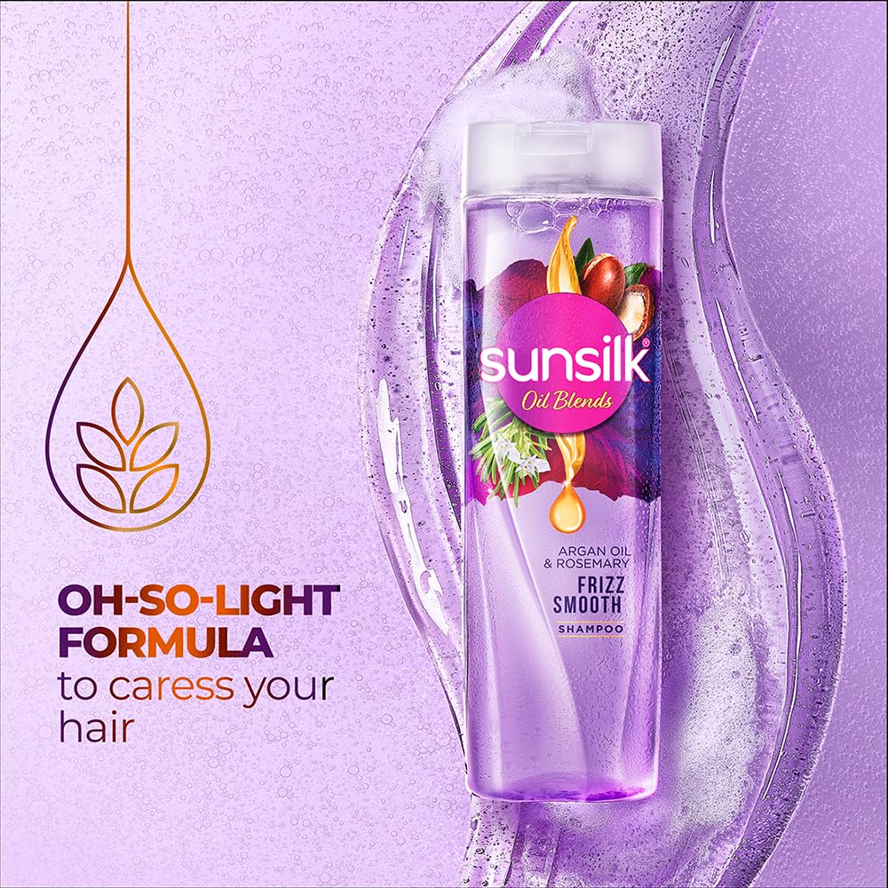 SUNSILK ARGAN OIL & ROSEMARY FRIZZ SMOOTH OIL BLENDS SHAMPOO WITH NO ADDED PARABENS 195 ML