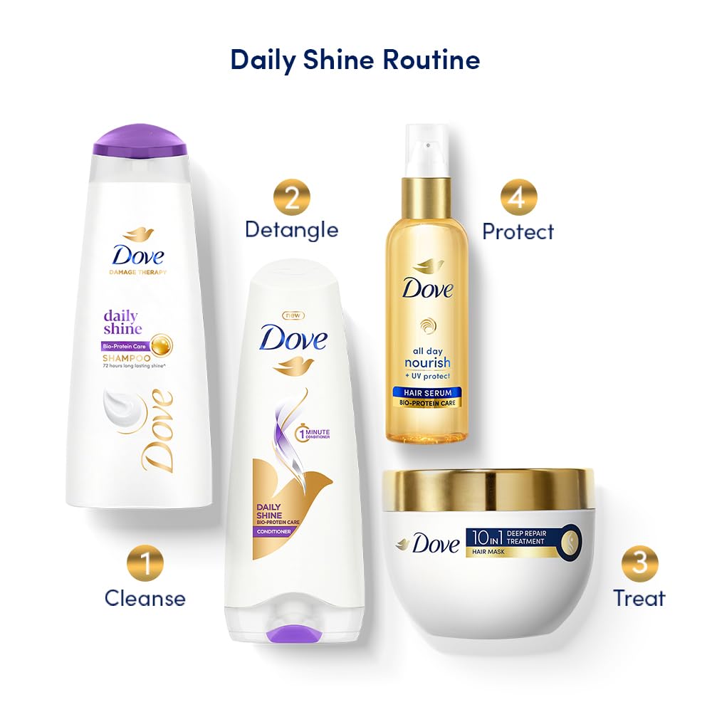 DOVE DAILY SHINE SHAMPOO - FOR DULL AND FRIZZY HAIR, MAKES HAIR SOFT, SHINY AND SMOOTH, 180 ML