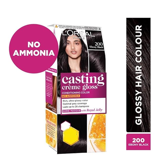 L'OREAL PARIS CASTING CREME GLOSS SMALL PACK HAIR COLOUR CREAM, 200 EBONY BLACK, 21G+ 24 ML