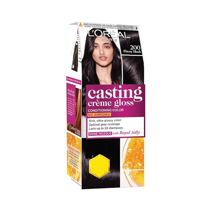 L'OREAL PARIS CASTING CREME GLOSS SMALL PACK HAIR COLOUR CREAM, 200 EBONY BLACK, 21G+ 24 ML